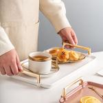 Gold Handled Serving Tray Luxury Ceramic Platter For Party At Restaurant Hotel