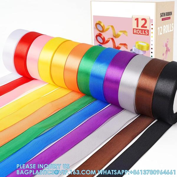 Satin Ribbon Fabric Ribbon Silk Ribbon Embellish Ribbon Rolls, 2/5" Wide 5 Yard