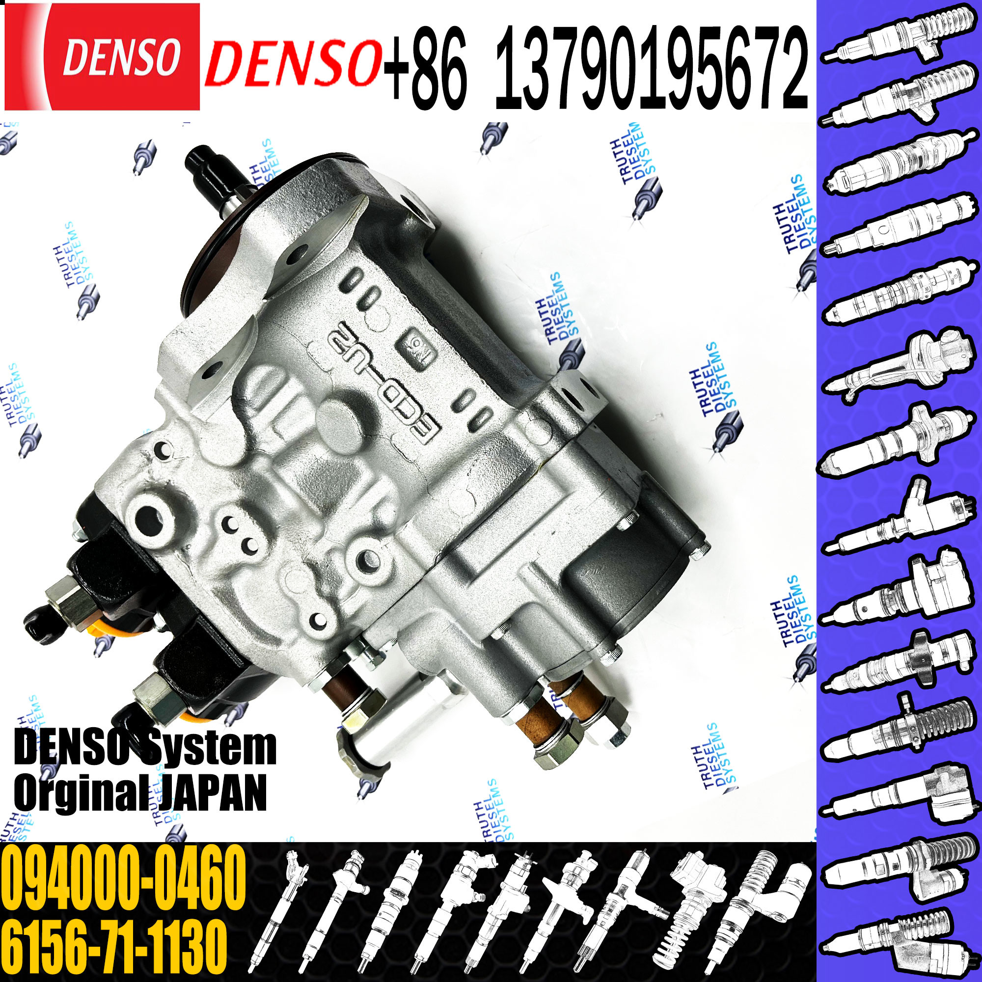 PC450-7 Excavator Fuel Pump 6D125 Genuine High Pressure Fuel Pump 094000-0463 6156-71-1132 094000-0461 6156-71-1130 0940