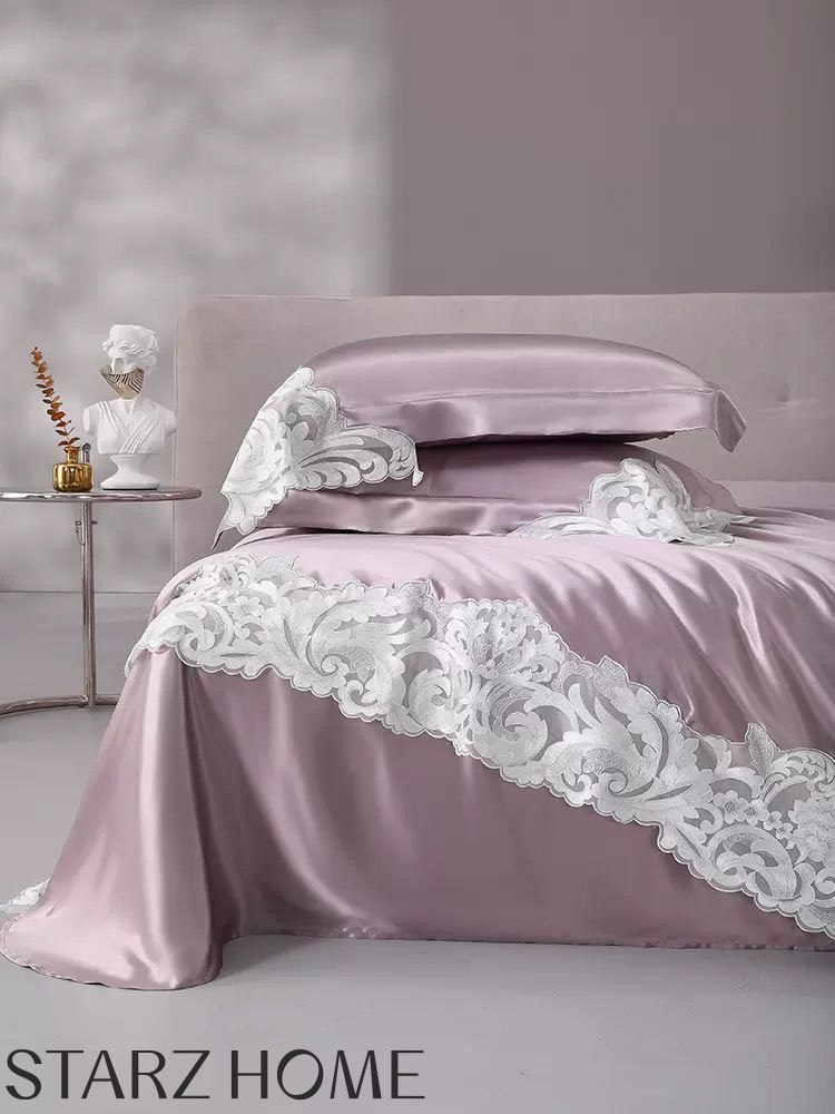 100% Mulberry Silk 19MM Duvet Cover Sets with Lace High End Wedding Bedding Type