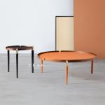 Round Metal Leg Italian Design Leather Modern Coffee Table