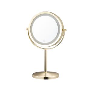China Round Metal Standing Makeup Mirror With Led Lights factory