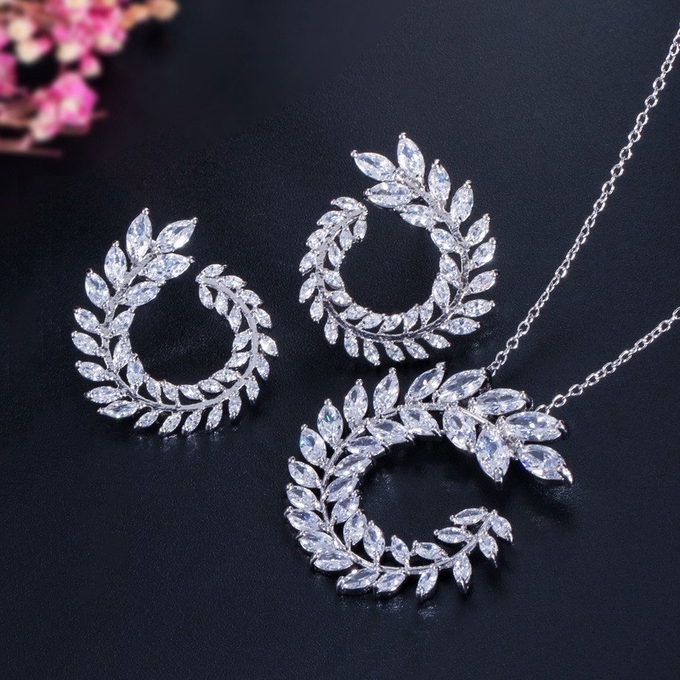 Fashion CZ Necklace Pendant Bridesmaid Gift CZ Crystal Necklace and Earring Sets Big Wedding Jewelry Sets