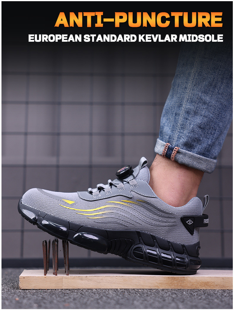 Industrial Safety Shoes Black Flying Knit Work Shoes BOA Button Safety Shoes TPU Work Shoes Midsole Kevlar