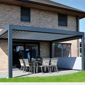 China Weatherproof Metal Pergola with LED Lighting – Stylish Steel Roof factory