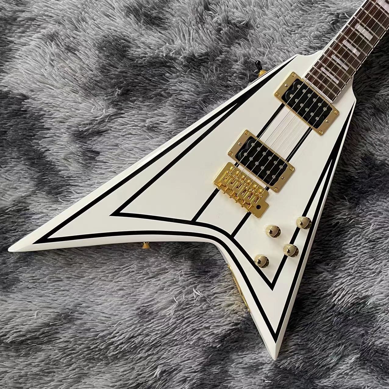 Custom Grand Jack electric guitar white color in black strips with gold hardware accept guitar OEM