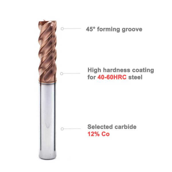 Carbide 4 Flute End Mill for Mold Steel Up to 60HRC