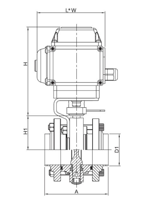 Dimension of Electric Actuated Flanged(three-piece) Butterfly Valve -DIN Series