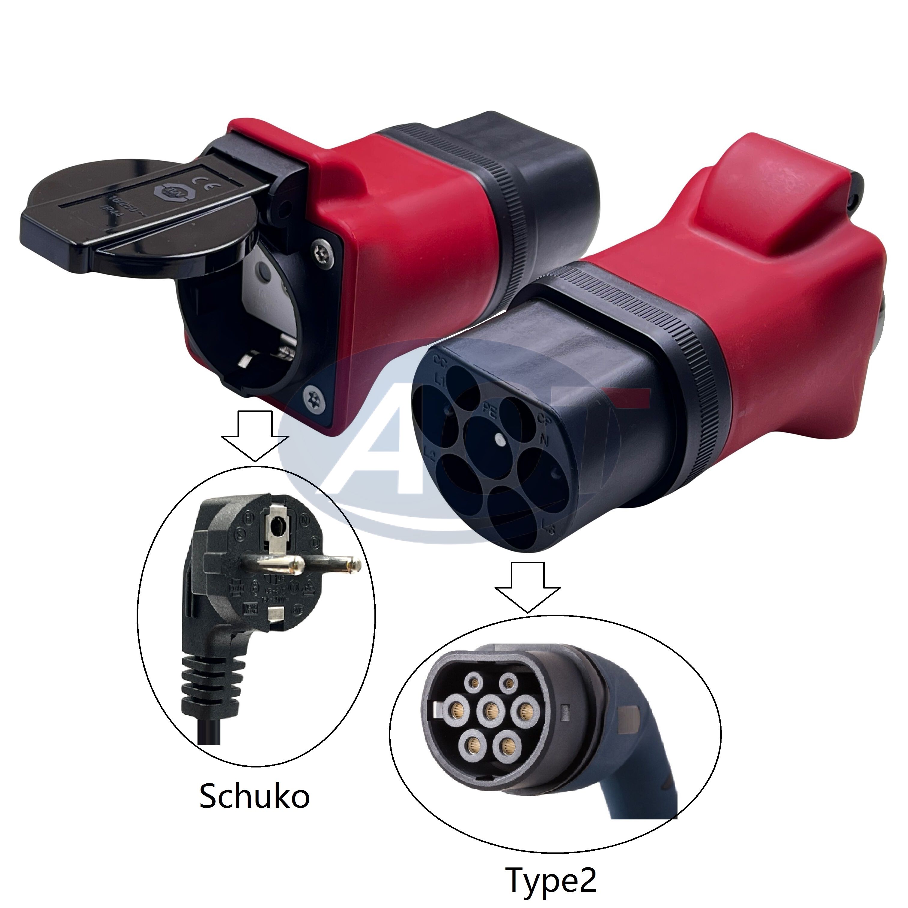 Portable EV Charger Adapter Type 2 to Schuko Adapter 16A European Standard High Temperature Resistant PC for All Car Models