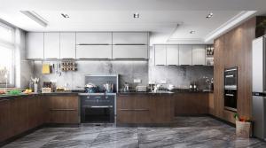 China Typical Shaker Door Flat Pack Kitchen Cabinets With Overhang Island Design factory