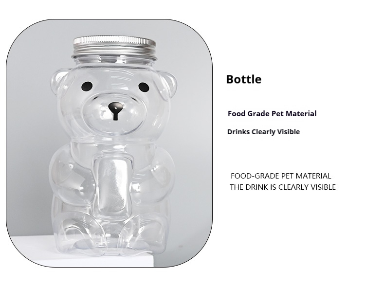 Hot-Selling 500ml Creative Bear Panda Shaped Plastic Drinks Container Milk Tea PET Juice Beverages Candy Bottle With Screw Cap