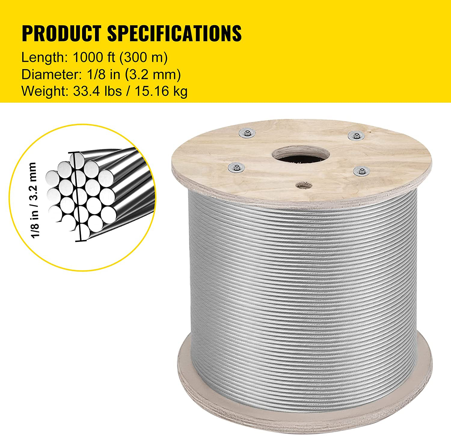 Length 1000 Ft 1/8 "x 100 T316 Stainless Steel Wire Rope Cable For Deck Balustrade Handrails