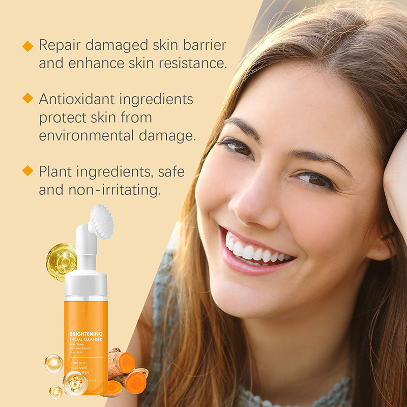 OEM Private Label Kojic Acid Clean and Clear Skin Brightening Foaming Face Wash Turmeric Foam Cleanser for Dark Spots Acne