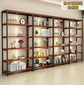 China Stable Industrial Metal And Wood Bookcase , Metal And Wood Open Shelving factory