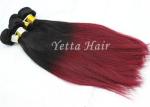 Dark Red Human Hair Extensions , Silky Straight Real Hair Ombre Extensions