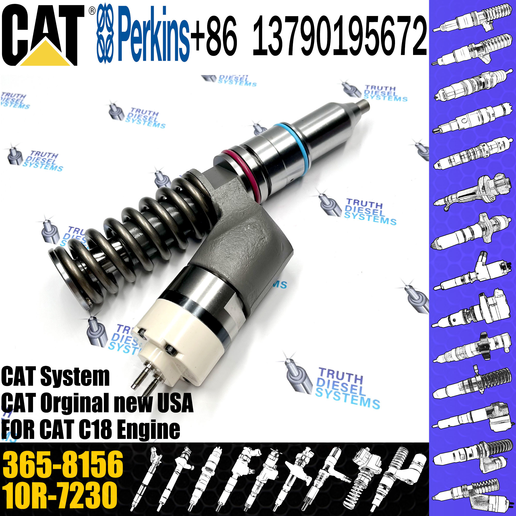 Common Rail Injector 10R-9787 365-8156 253-0618 10R-0724 295-9085 211-3028 374-0705 For Caterpillar C18 Engine Excavator