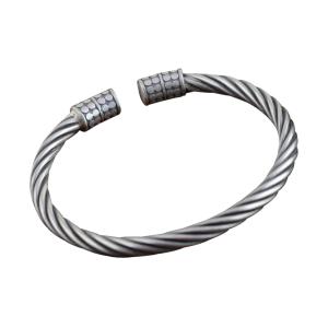 China Sterling Silver Chunky Wire Cable Cuff Bracelet Women Retro Bangle (SZ0002) factory