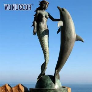China Custom Outdoor Decoration Famous Life Size Bronze Mermaid Dolphins Statue factory