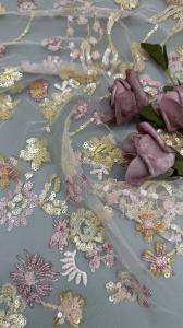 China Leafy Lace Sequin Embroidered Fabric 3D Floral Elegant And Breathe Luxury Occasion Fabric factory