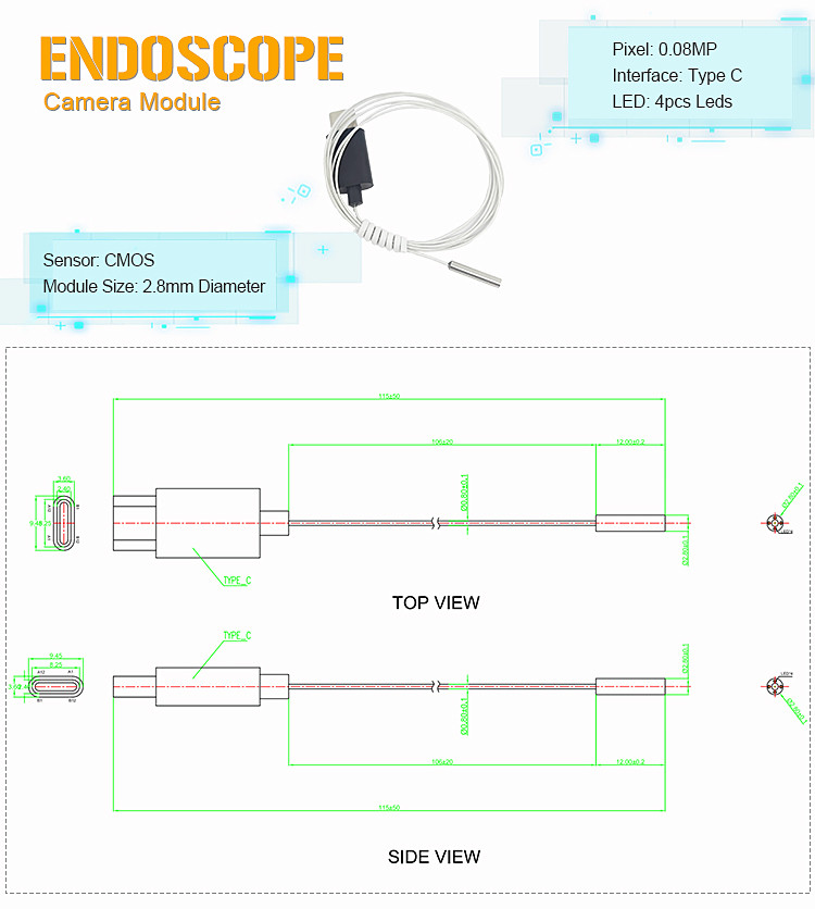 Micro 0.9mm Endoscope Camera Module For Medical Industrial Application