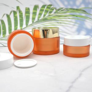 China Gold Amber Cream Frosted Plastic Jars With Aluminium Anodized Caps on sale