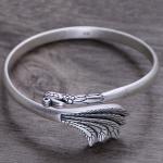 Handcraft Engraved Peafowl Design Sterling Silver Cuff Bracelet for Women