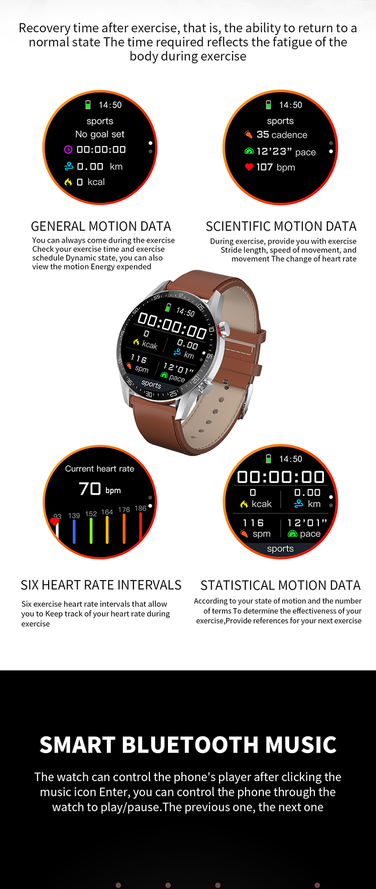 Sk7 1.3 Inch Touch Round Screen Smart Watch Fitness Tracker Sports Ecg Health Monitor Business Pk Gt2 L13