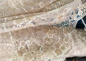 China Champagne Gorgeous Flowers Sequin Lace Fabric With Dot Scalloped For Party Gown factory