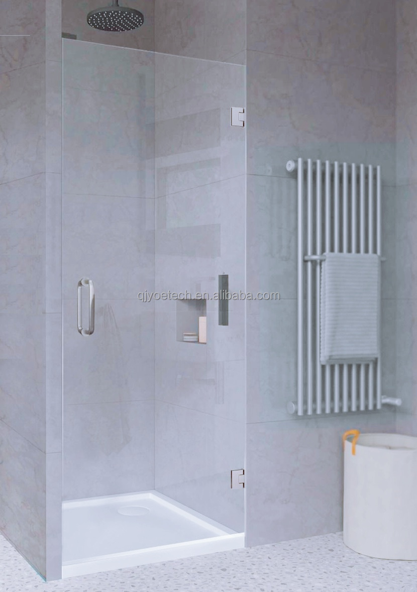 Customized Color Tempered Glass Single Frameless Shower Door with Solid Hinged Handle