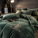 Home Grade Grade A Customized Solid Milk Velvet Embroidery Bonded Four Piece Set