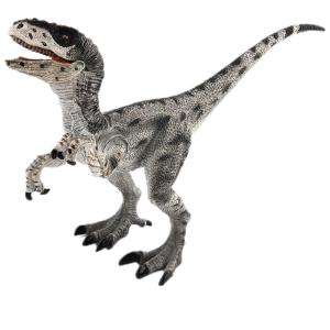 China Dinosaur Figure Set Realistic Hand Painted Gray Velociraptor Figures with Movable Jaws on sale