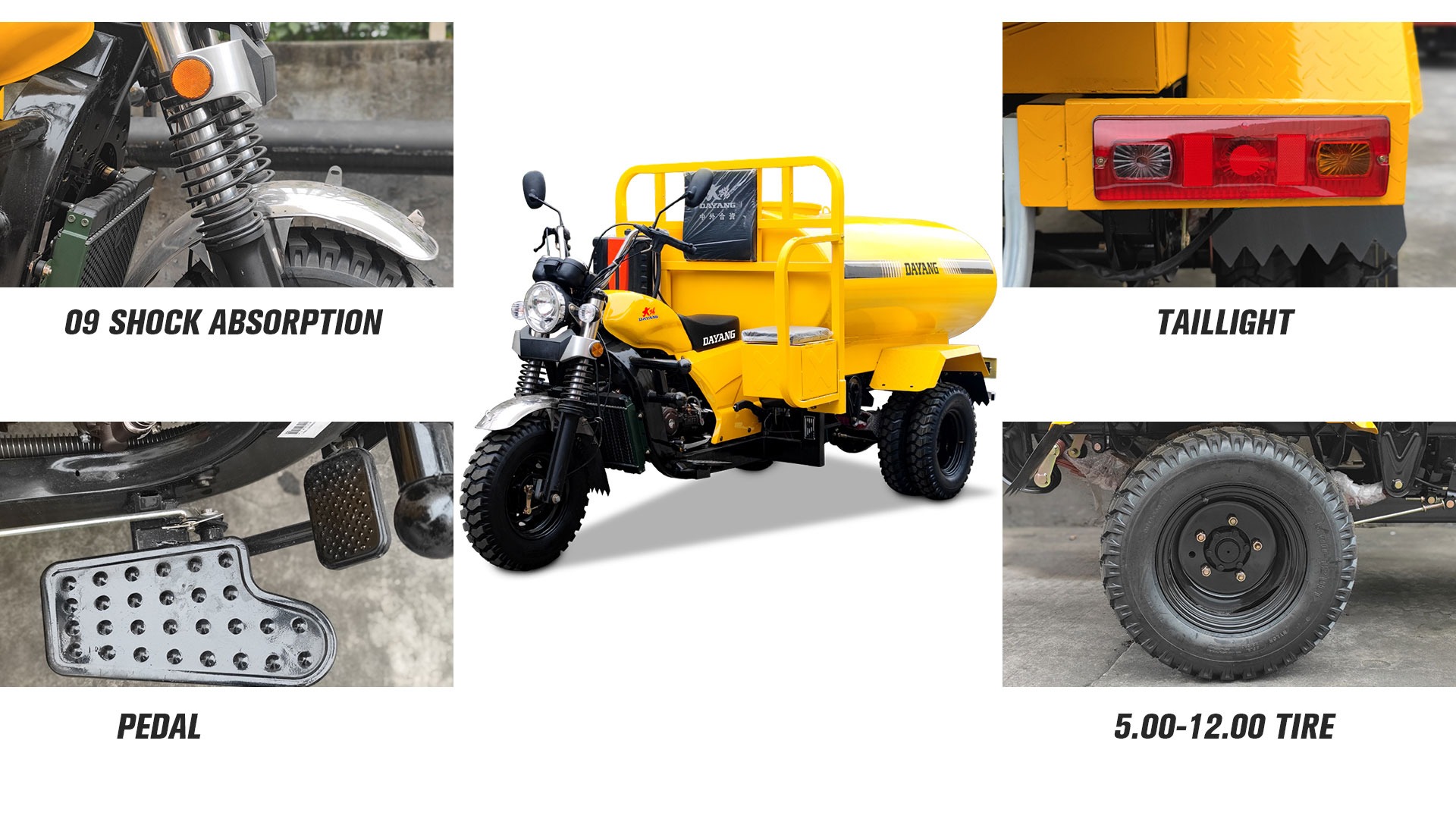 12V Cooling Mode 200cc Water Tank Adult Farm Tricycle with Front Drum Rear Drum Brakes