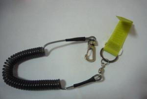 China Black coil police equipment mini coil pistol leash w/yellow webbing strap&amp;metal snap hook factory