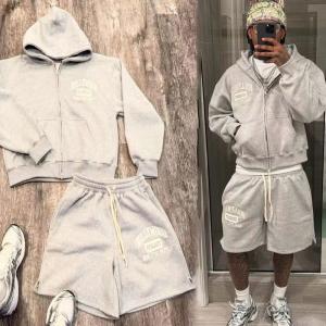 Custom Unisex Sweatsuits Cotton Jogger Suits 2 Piece Set Patchwork Screen Print