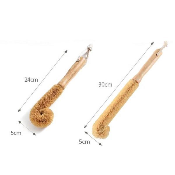 Elbow Design Bamboo Kitchen Brush Long Handle Coconut Glass Bottle Cleaning