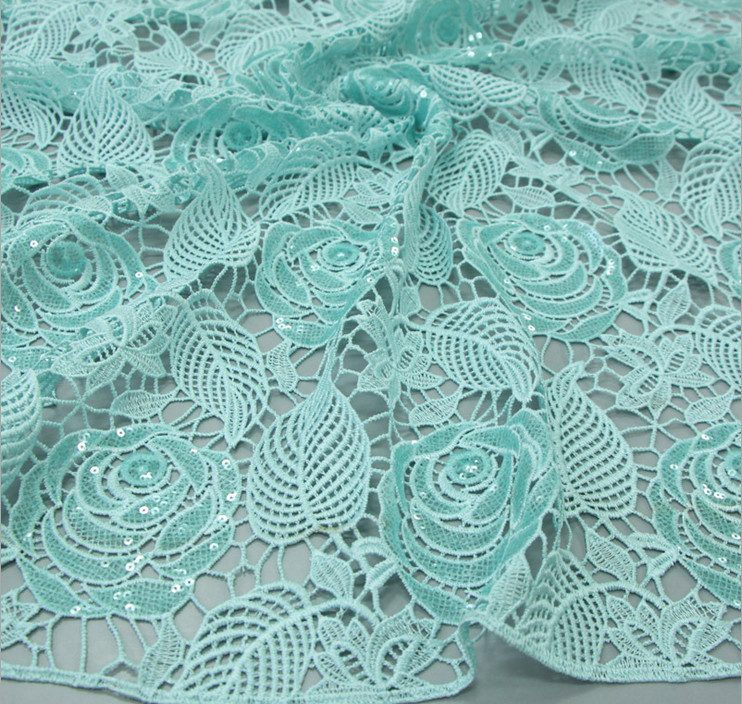 Chemical lace with Red/Pink /Orange Color + Embroidery Sequin Lace Fabric