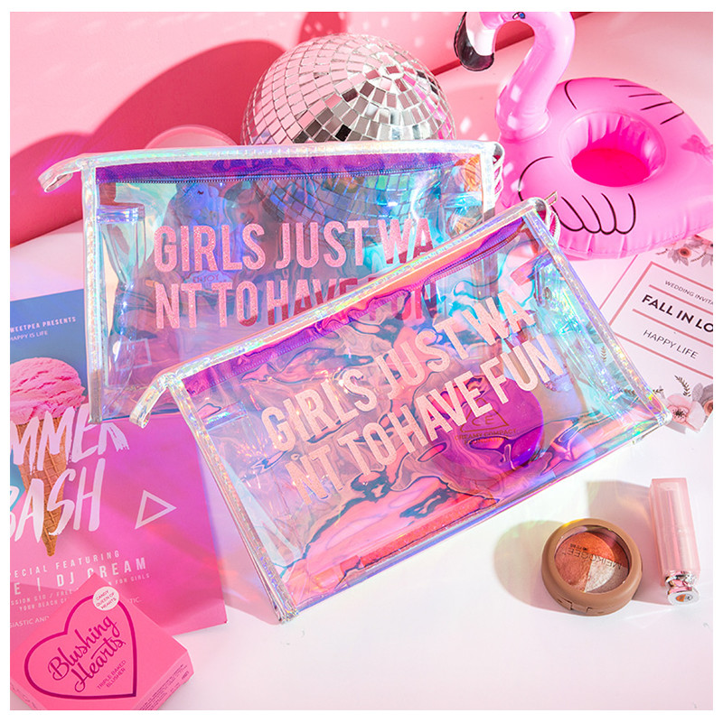 Personalized Holographic Travel Zipper PVC Cosmetic Bag