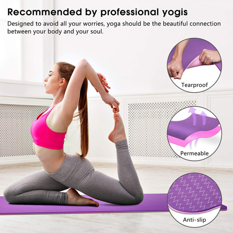 Double Layer Dual Color TPE Yoga Mat 183*61cm Good Elasticity