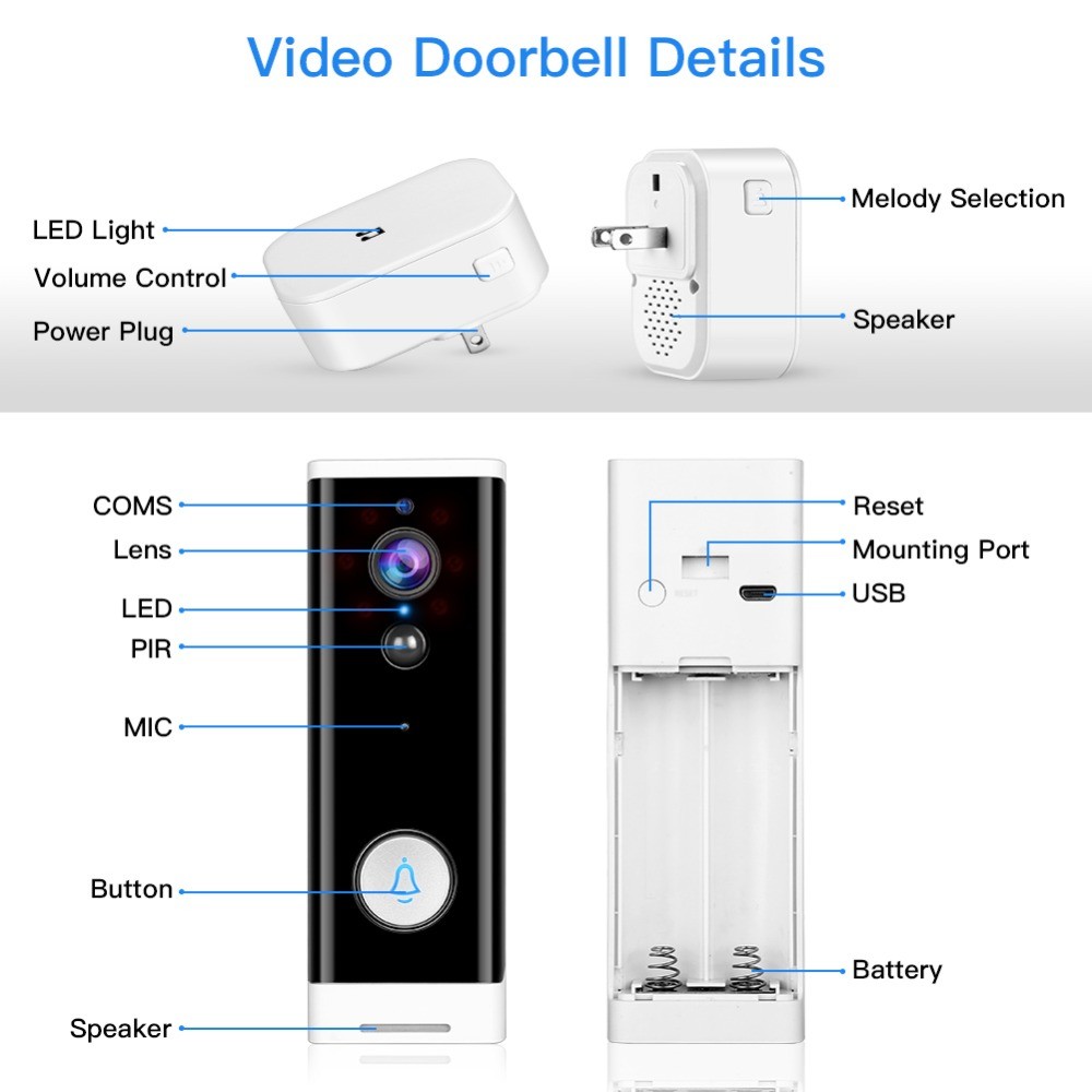 HD 1080P Waterproof WIFI Video Doorbells Motion Detection With Chime