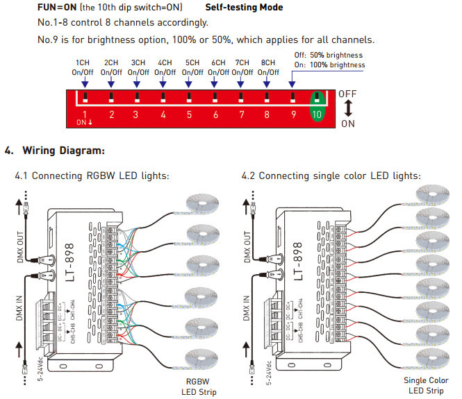 8 Channel LED DMX Decoder Anti - Lightning Strike And ESD Protection