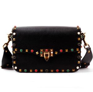 China 2016 new European and American women's shoulder bag bag diagonal color rivet leather handbags factory