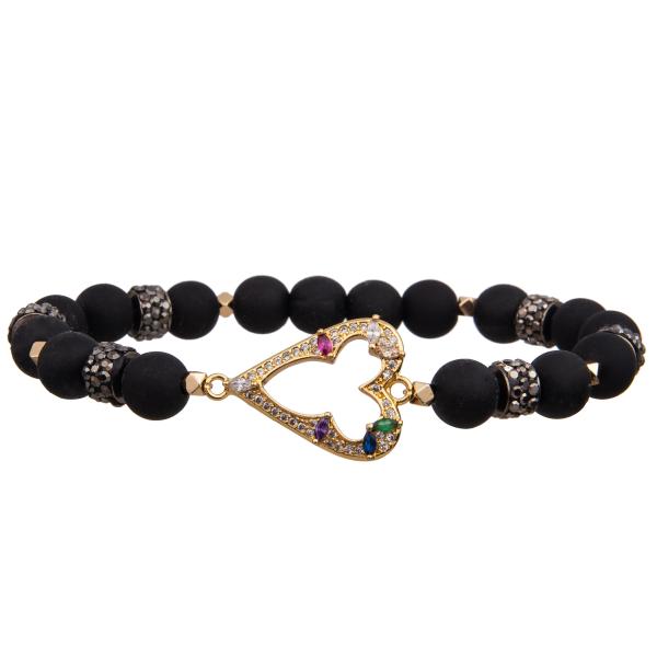 Best Valentine's Day gift black strechy handmade beads bracelets with zircon
