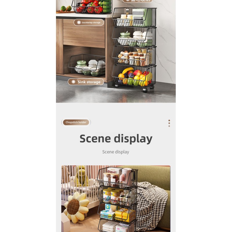 High Quality Stackable Metal Shelf Rotating Storage Basket Kitchen Storage Rack Storage Rack Cart for Food