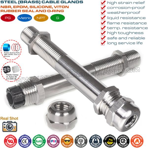 Metal Cable Gland Long Thread IP68, 304/316 Stainless Steel PG & Metric Cable