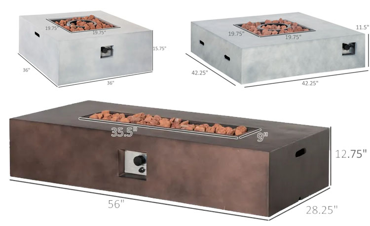 Grey Stone Propane Gas Stove Fire Pit Table for Outdoor Indoor Backyard Patio Garden