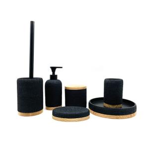 China Black Fabric Look Polyresin Bathroom Accessories Set For Hotel Home Bathroom factory
