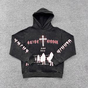 OEM / ODM Custom Screen Printing No String Pullover Hoodie Acid Washed Vintage