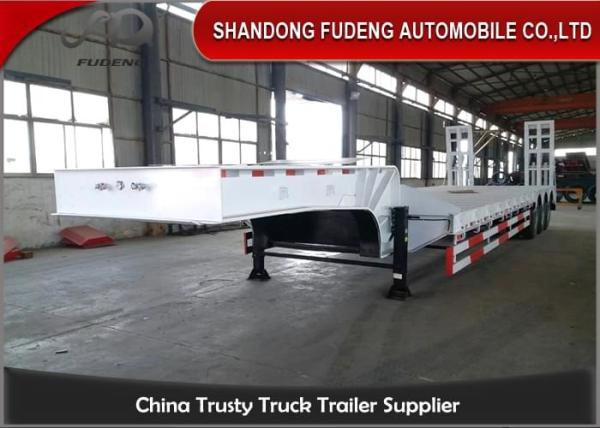 Hydraulic Ramps 60 Tons Low Bed Semi Trailer , Air Suspension Low Flatbed