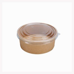 China Disposable brown kraft paper bowl oilproof food packaging biodegradable tableware with clear transparent lid factory