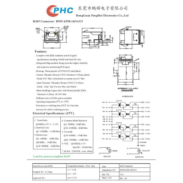 SMT RJ45 Connectors Surface Mount 10/100 Base - T Female PCB Jack